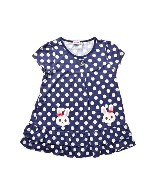 A Navy Short Sleeve Dresses from Miki House in size 5T for girl. (Front View)