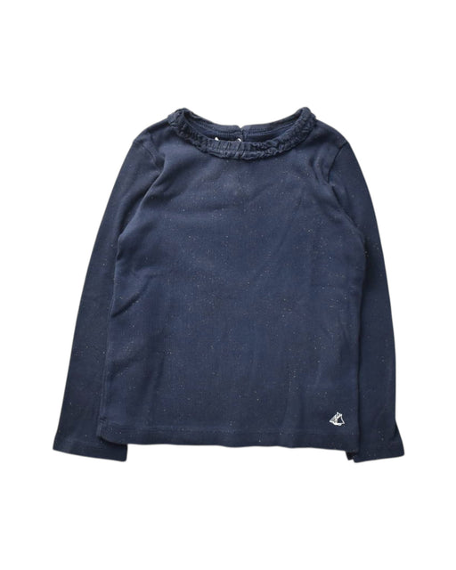 A Navy Long Sleeve Tops from Petit Bateau in size 4T for girl. (Front View)