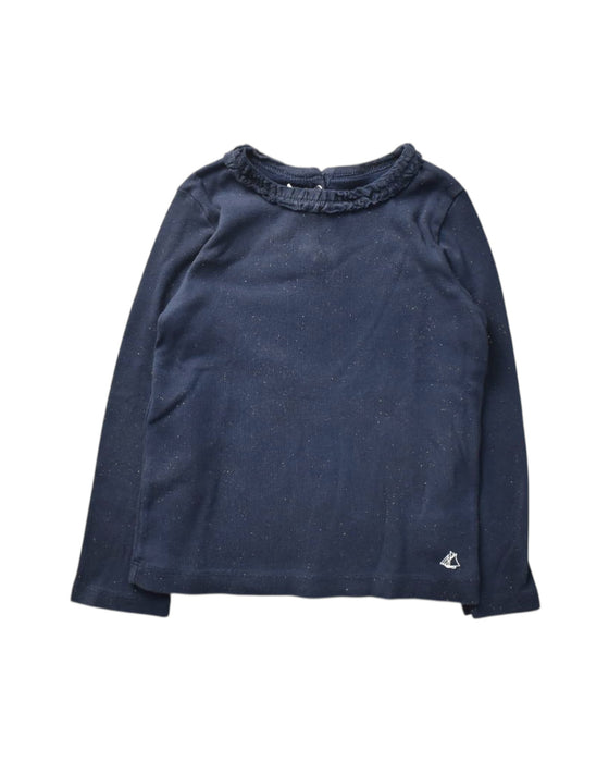 A Navy Long Sleeve Tops from Petit Bateau in size 4T for girl. (Front View)