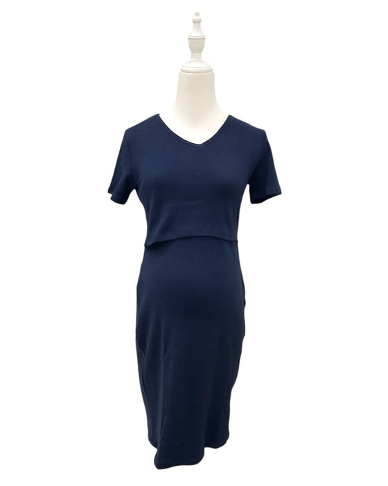 A Navy Short Sleeve Dresses from Annee Matthew in size Maternity-XS for maternity. (Front View)
