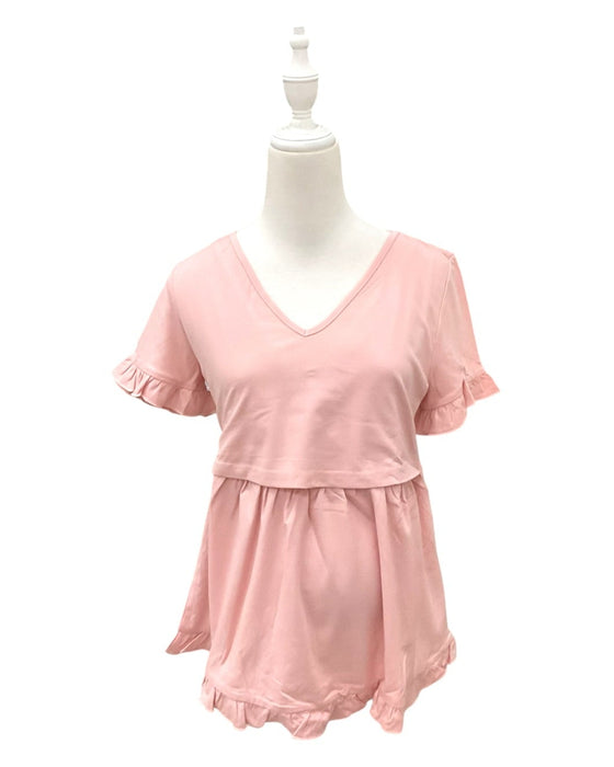 A Pink Short Sleeve Tops from Jump Eat Cry in size Maternity-S for maternity. (Front View)