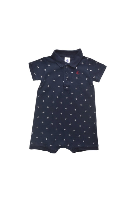A Navy Short Sleeve Rompers from Petit Bateau in size 6-12M for boy. (Front View)