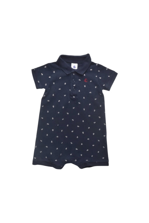 A Navy Short Sleeve Rompers from Petit Bateau in size 6-12M for boy. (Front View)