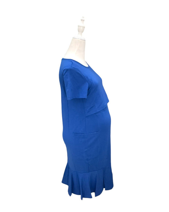 A Blue Short Sleeve Dresses from Mothercot in size Maternity-S for maternity. (Back View)