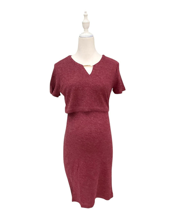 A Burgundy Short Sleeve Dresses from Mothercot in size Maternity-S for maternity. (Front View)