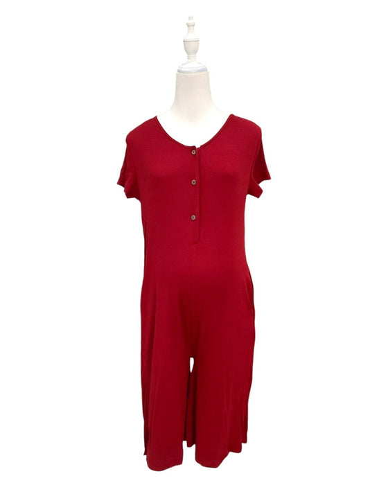 A Red Short Sleeve Jumpsuits from Mothercot in size Maternity-S for maternity. (Front View)