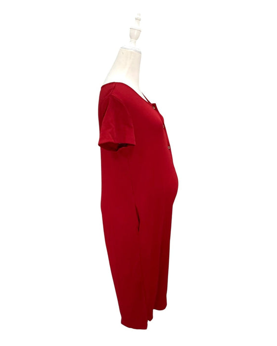 A Red Short Sleeve Jumpsuits from Mothercot in size Maternity-S for maternity. (Back View)