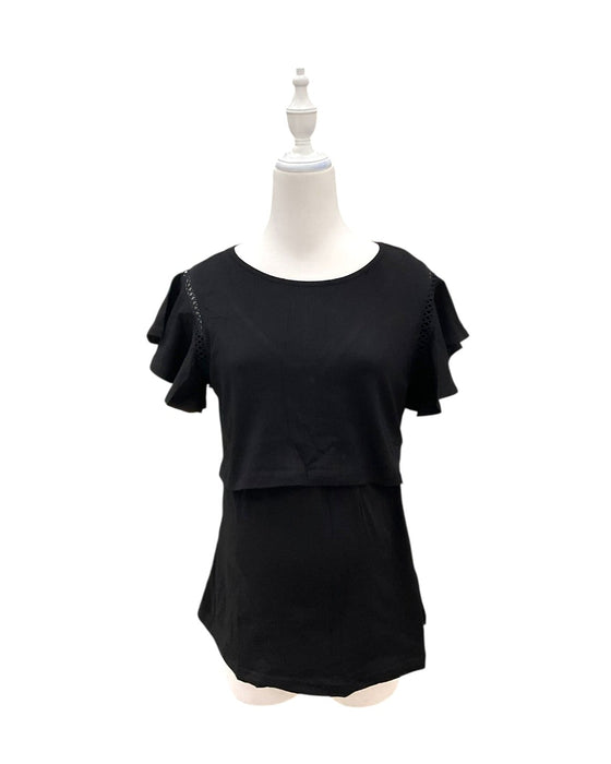 A Black Short Sleeve Tops from Mothercot in size Maternity-S for maternity. (Front View)
