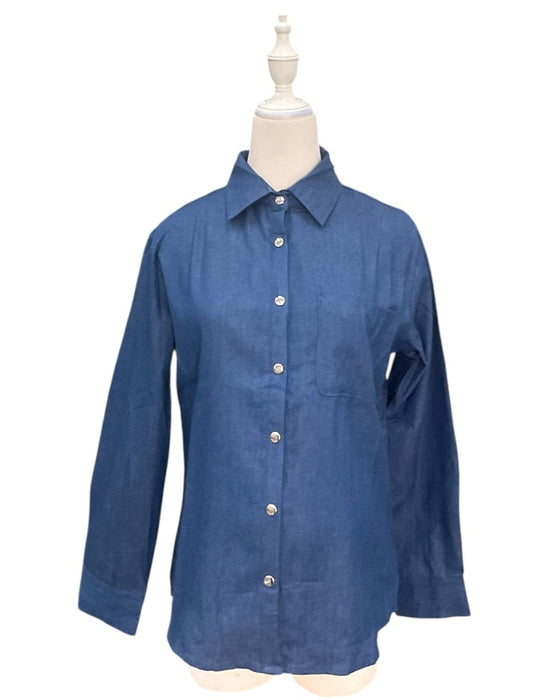 A Blue Long Sleeve Shirts from Mothercot in size Maternity-S for maternity. (Front View)