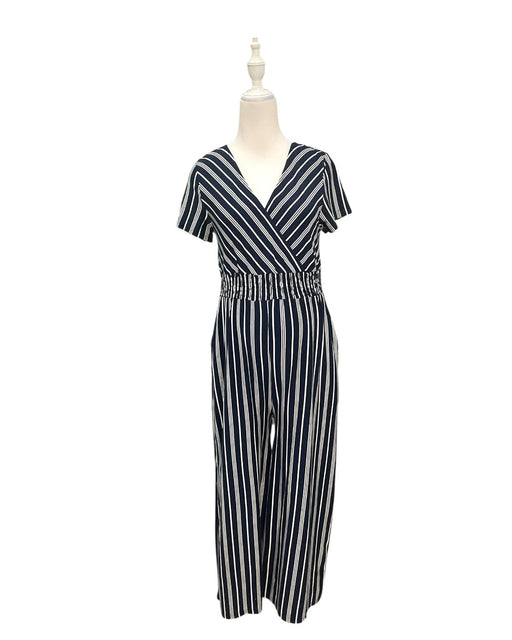 A Navy Short Sleeve Jumpsuits from Jump Eat Cry in size Maternity-S for maternity. (Front View)