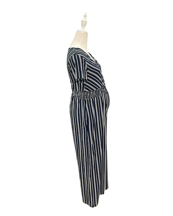 A Navy Short Sleeve Jumpsuits from Jump Eat Cry in size Maternity-S for maternity. (Back View)