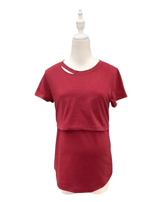 A Red Short Sleeve Tops from Mothercot in size Maternity-S for maternity. (Front View)