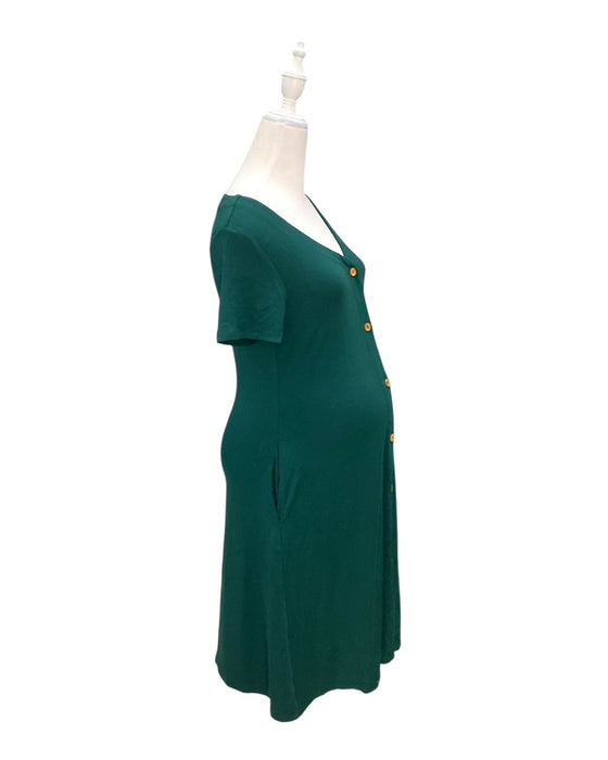 A Green Short Sleeve Dresses from Mothercot in size Maternity-S for maternity. (Back View)