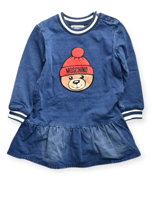 A Navy Long Sleeve Dresses from Moschino in size 2T for girl. (Front View)