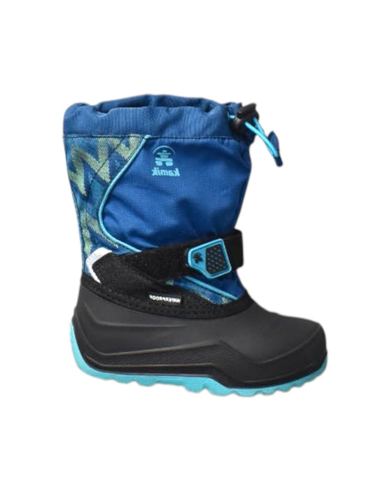 A Blue Winter Boots from Kamik in size 4T for neutral. (Front View)
