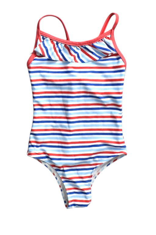 A White Swimsuits from Little English in size 5T for girl. (Front View)