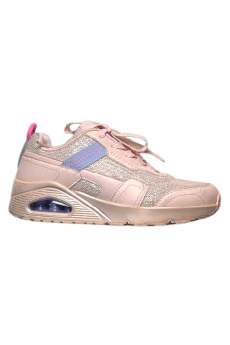 A Pink Sneakers from Skechers in size 7Y for girl. (Front View)