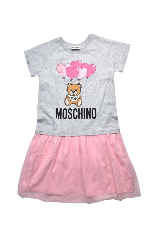 A Grey Short Sleeve Dresses from Moschino in size 10Y for girl. (Front View)