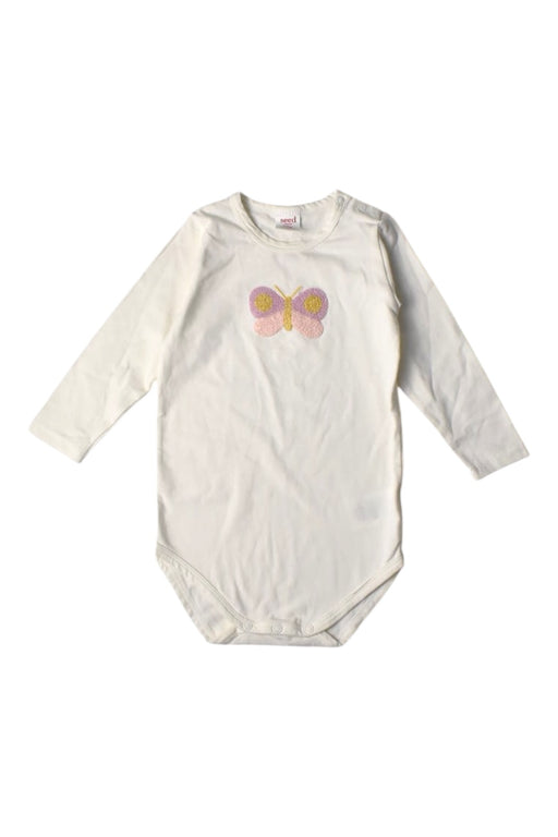 A White Long Sleeve Bodysuits from Seed in size 12-18M for girl. (Front View)