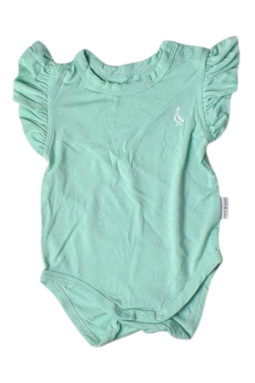 A Green Sleeveless Bodysuits from Raph and Remy in size 0-3M for girl. (Front View)