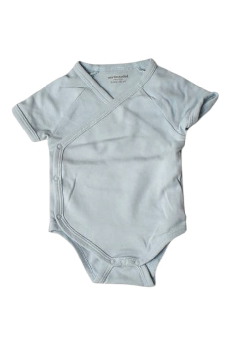 A Blue Short Sleeve Bodysuits from Vertbaudet in size 0-3M for neutral. (Front View)