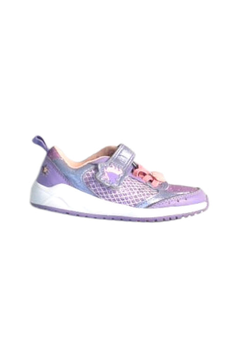 A Purple Sneakers from Clarks in size 3T for girl. (Front View)