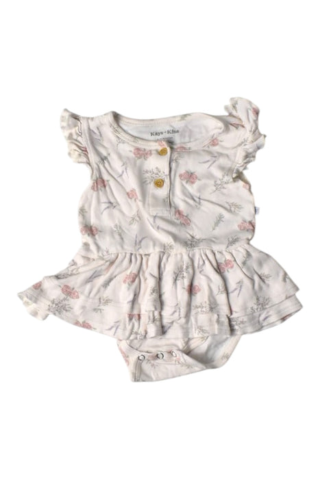 A White Short Sleeve Rompers from Kays + Kins in size 6-12M for girl. (Front View)