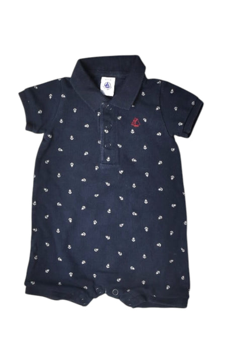 A Navy Short Sleeve Rompers from Petit Bateau in size 6-12M for boy. (Front View)