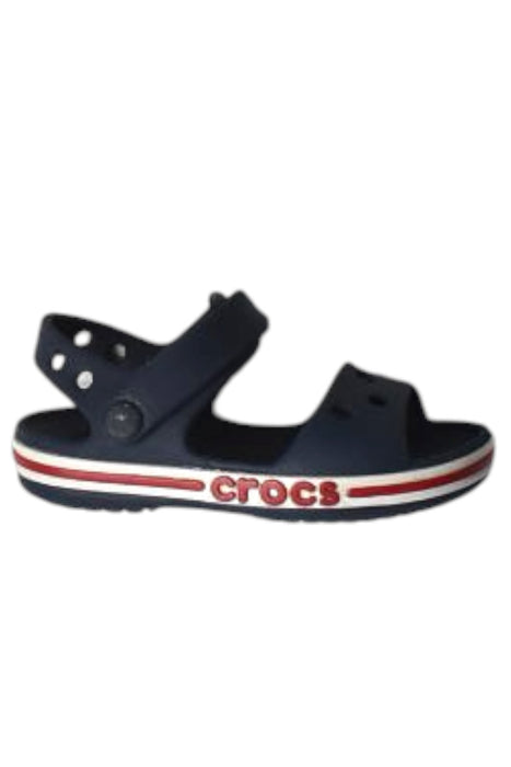 A Blue Sandals from Crocs in size 2T for neutral. (Front View)