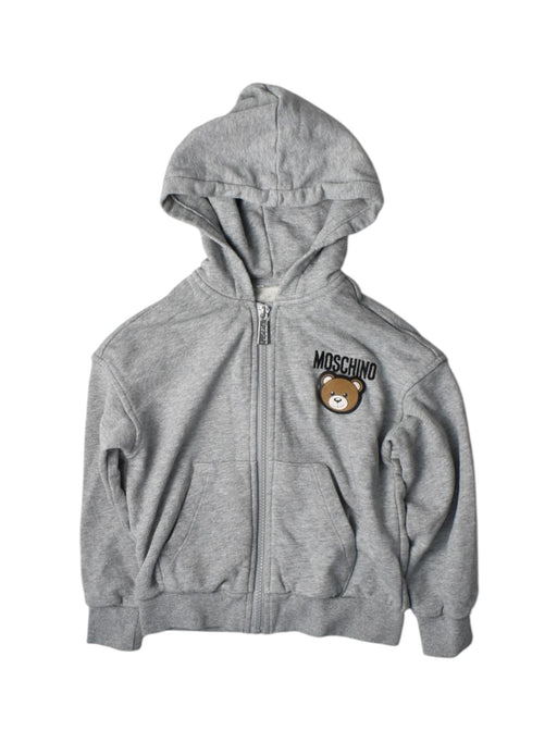 A Grey Zippered Sweatshirts from Moschino in size 4T for boy. (Front View)