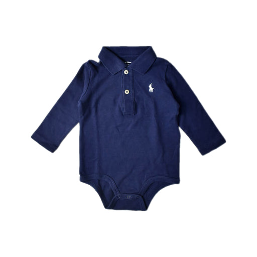 A Navy Long Sleeve Bodysuits from Ralph Lauren in size 6-12M for neutral. (Front View)
