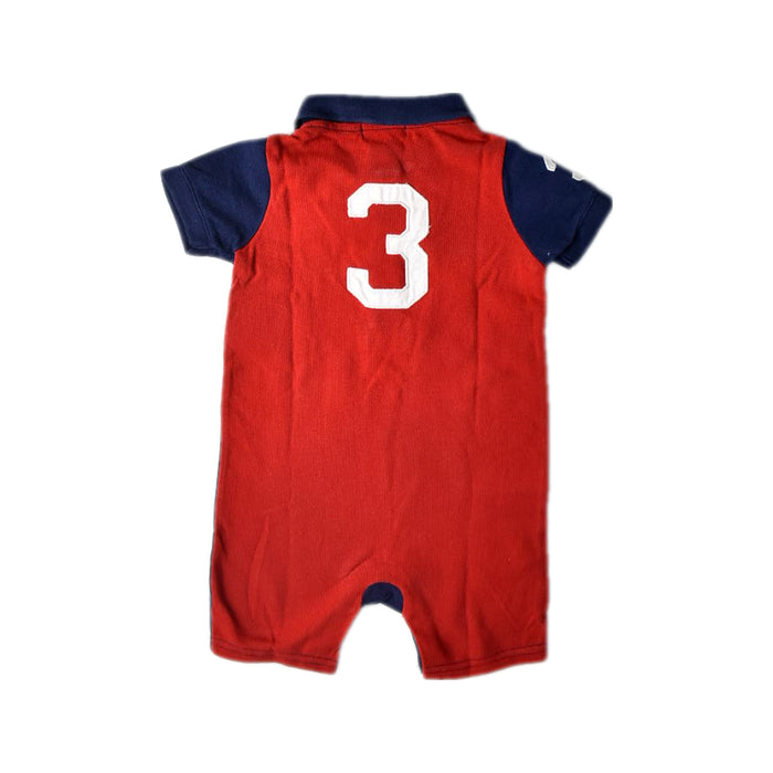 A Navy Short Sleeve Rompers from Ralph Lauren in size 6-12M for boy. (Back View)