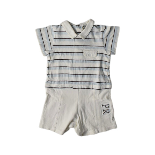A White Short Sleeve Rompers from Peter Rabbit in size 12-18M for boy. (Front View)