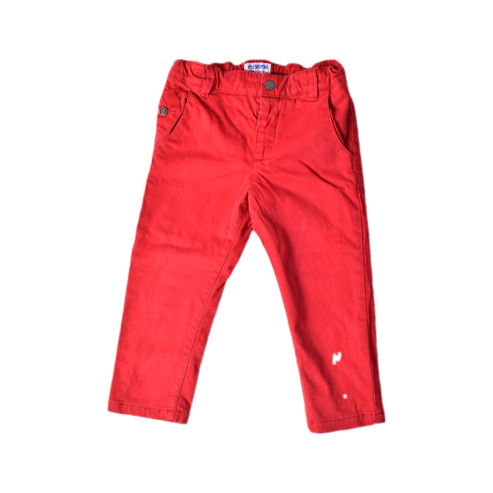 A Red Casual Pants from Mayoral in size 18-24M for boy. (Front View)