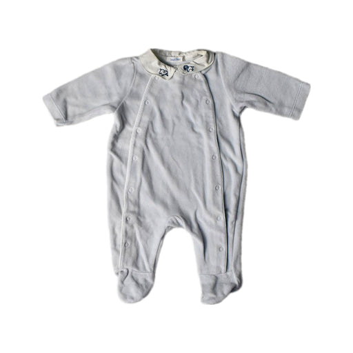 A White Onesies from Bout'Chou in size 0-3M for neutral. (Front View)