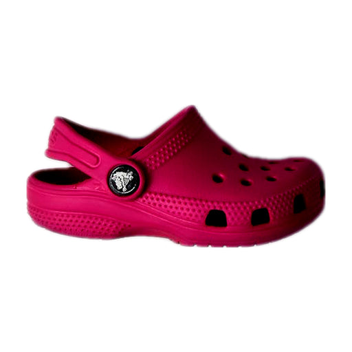 A Pink Slip Ons from Crocs in size 3T for girl. (Front View)