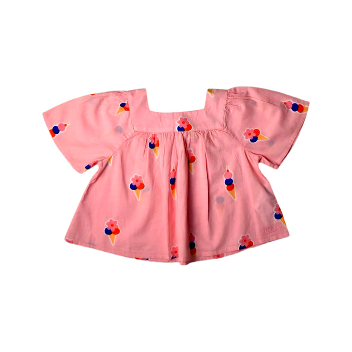A Pink Short Sleeve Tops from Bonton in size 3T for girl. (Front View)