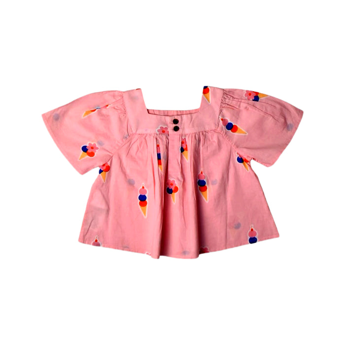 A Pink Short Sleeve Tops from Bonton in size 3T for girl. (Back View)