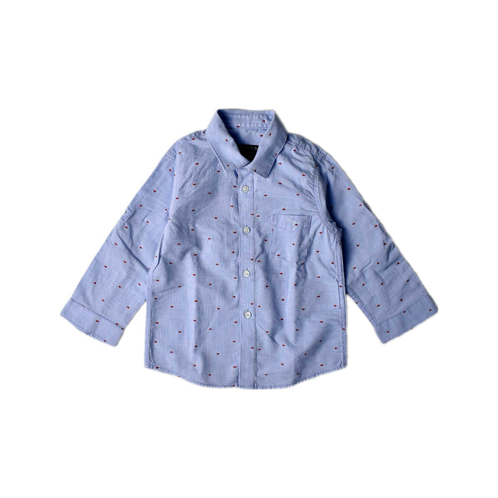 A Blue Long Sleeve Shirts from Mayoral in size 6-12M for boy. (Front View)