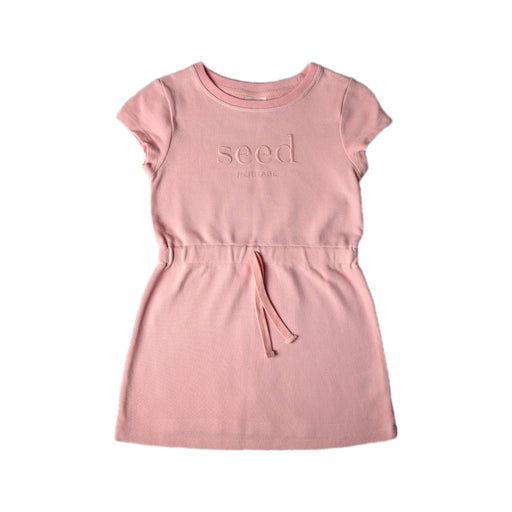 A Pink Short Sleeve Dresses from Seed in size 6T for girl. (Front View)