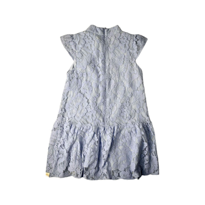 A Blue Sleeveless Dresses from Le Petit Society in size 6T for girl. (Back View)