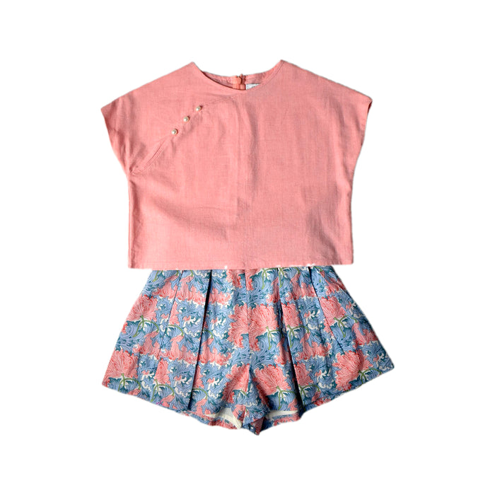 A Pink Shorts Sets from Sea Apple in size 5T for girl. (Front View)