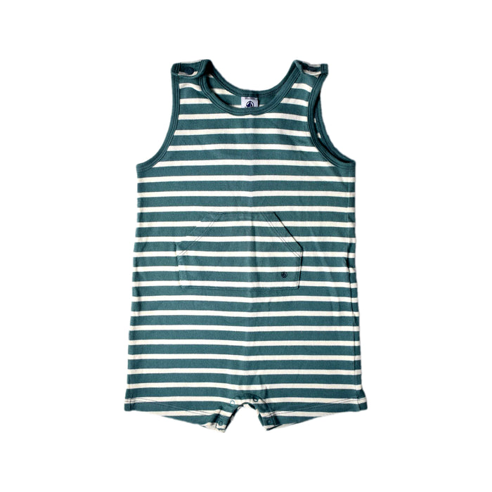 A Green Sleeveless Rompers from Petit Bateau in size 6T for neutral. (Front View)