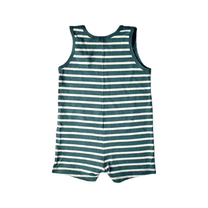 A Green Sleeveless Rompers from Petit Bateau in size 6T for neutral. (Back View)