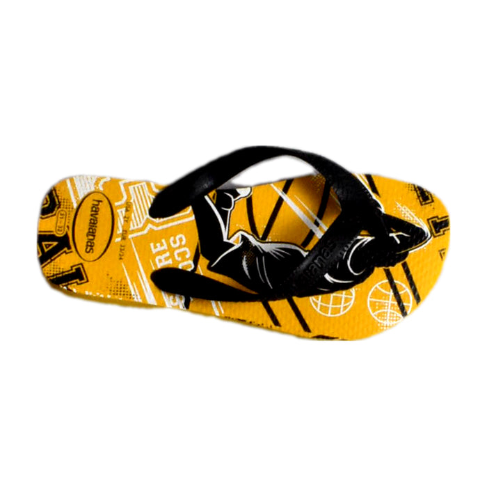 A Yellow Flip Flops from Havaianas in size 7Y for boy. (Front View)