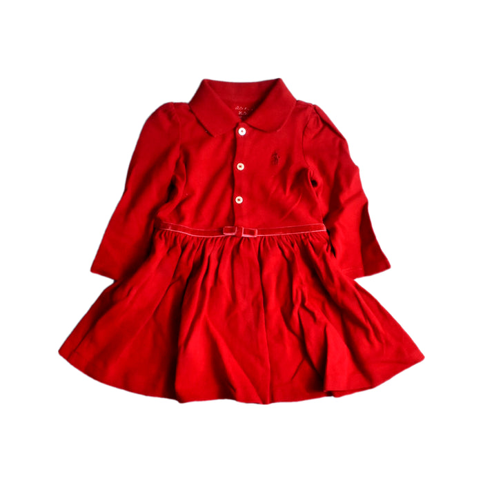 A Red Short Sleeve Dresses from Ralph Lauren in size 3-6M for girl. (Front View)