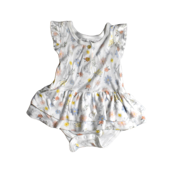 A White Short Sleeve Rompers from Kays + Kins in size 6-12M for girl. (Front View)