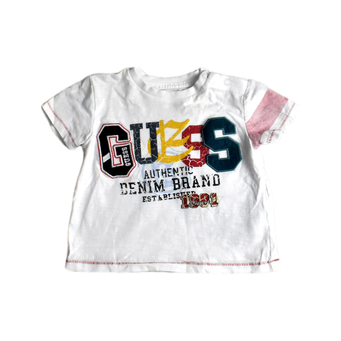 A White Short Sleeve T Shirts from Guess in size 6-12M for boy. (Front View)