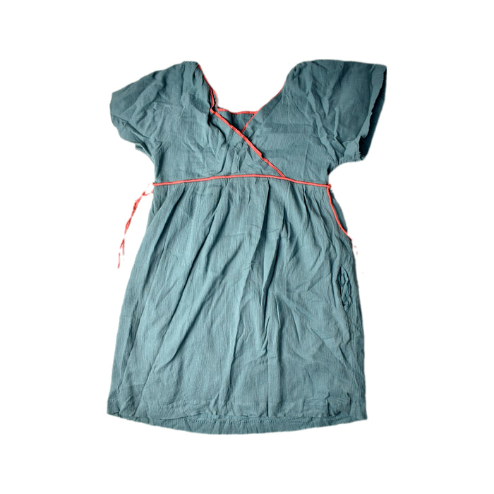 A Teal Short Sleeve Dresses from Chateau de Sable in size 12Y for girl. (Back View)