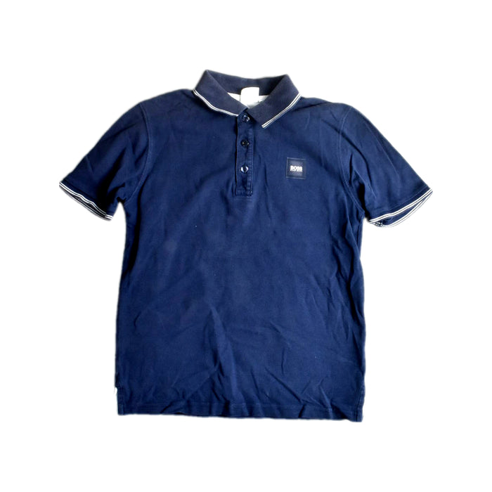 A Navy Short Sleeve Polos from Boss in size 12Y for boy. (Front View)